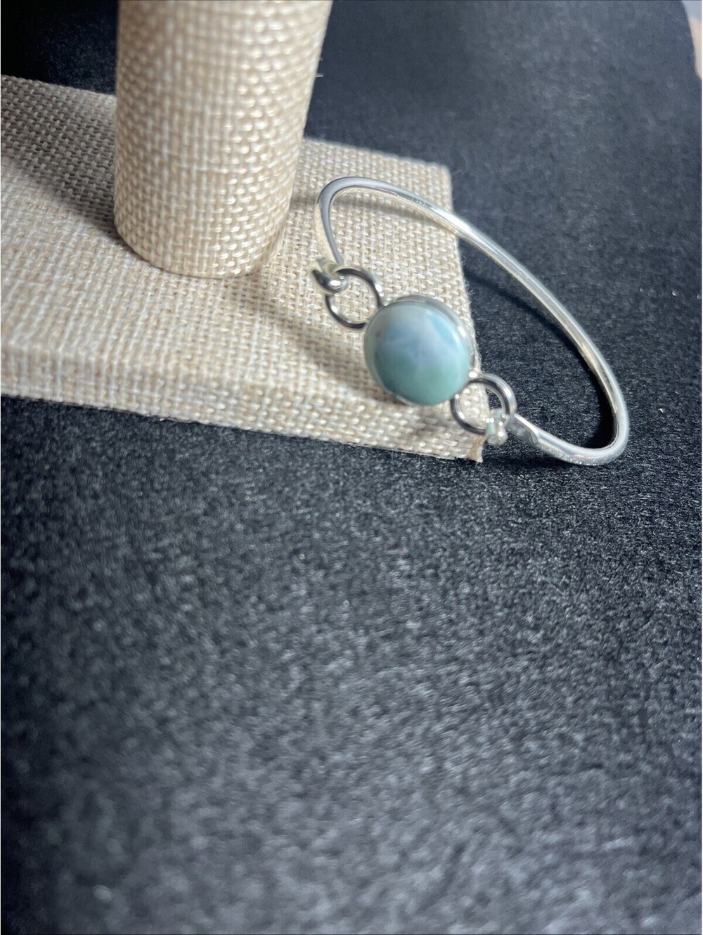 925 Sterling Silver Blue Green Cabochon Hook Bangle Bracelet 10g